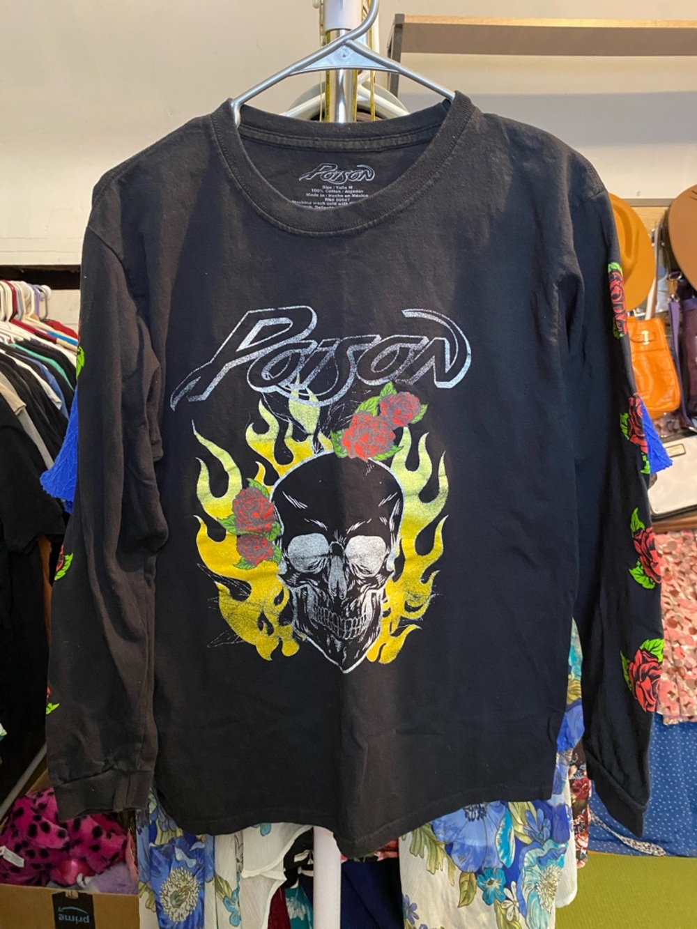 Poison Black Long Sleeve Graphic Tee - Skull & Flames